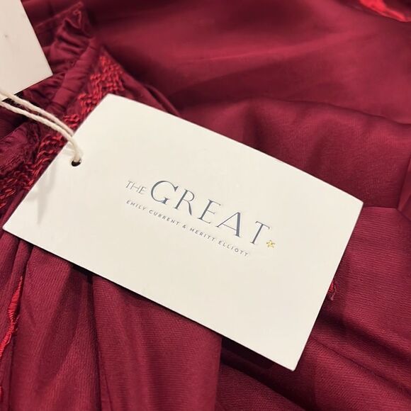 THE GREAT Ornament Embroidered Dress Dark red size XS NWT - Picture 5 of 8
